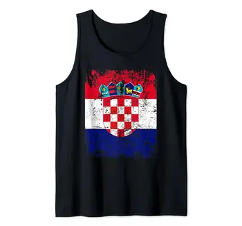 Хърватски ФЛАГ от 100% памук|Ретро флаг Хърватия|Майк с голям ФЛАГА на Хърватия, мъжки черни тениски, размер S-3XL